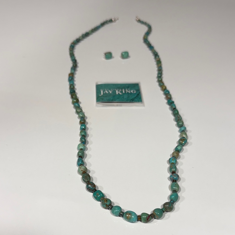Jay King Turquoise-Teal Beaded Necklace with Matching Stud Earrings